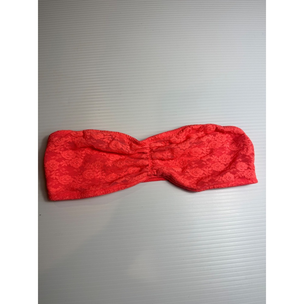 PINK Victoria's Secret Lace Bandeau Tube Top‎ Ruched Front Coral